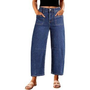 Womens Wide Leg High Waisted Denim Jeans with Pockets Size 6